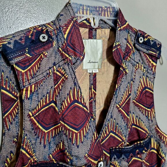 Anthropologie Elevenses Geo Safari Vest Women Size Small Utility Pockets Belt - Picture 4 of 12